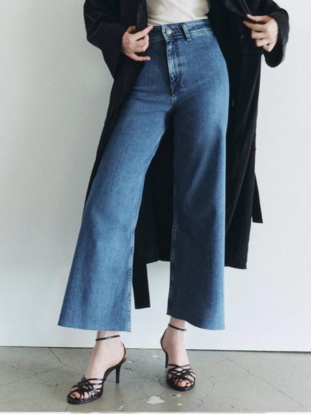 Zara The Marine Straight Jeans High Rise Wide Leg Frayed Hem Blue Sz2 Y2K Skater
